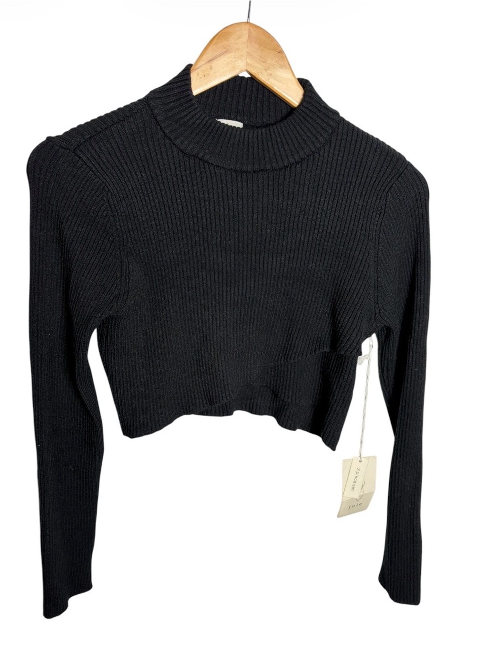 NWT Joie black mock neck ribbed cropped asymmetrical layered sweater size M